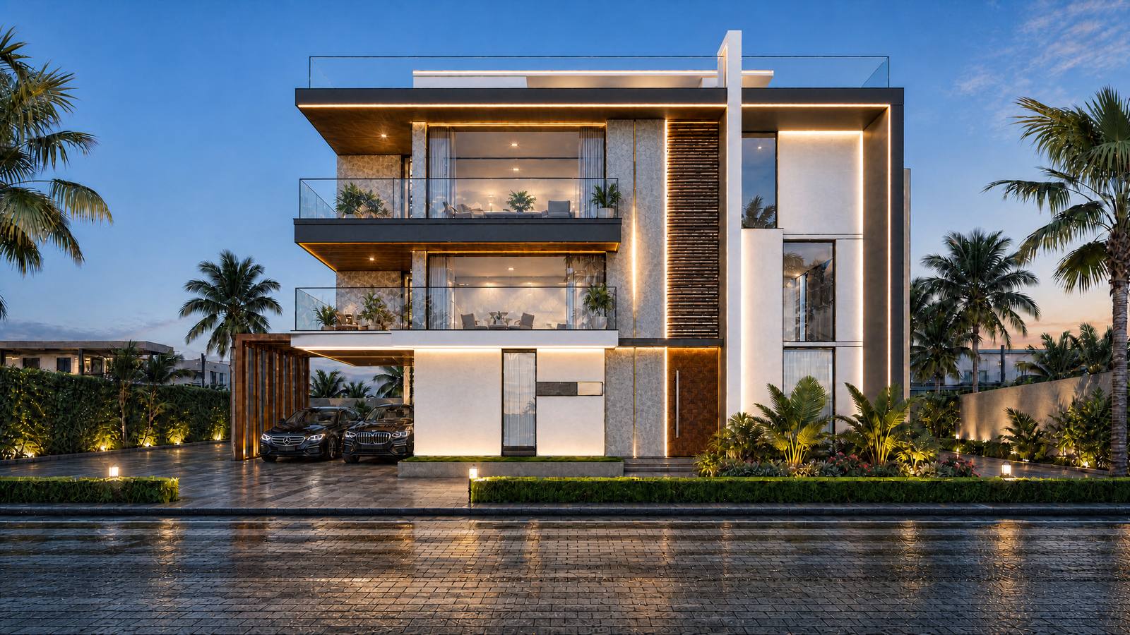 Lekki contemporary villa exterior rendering