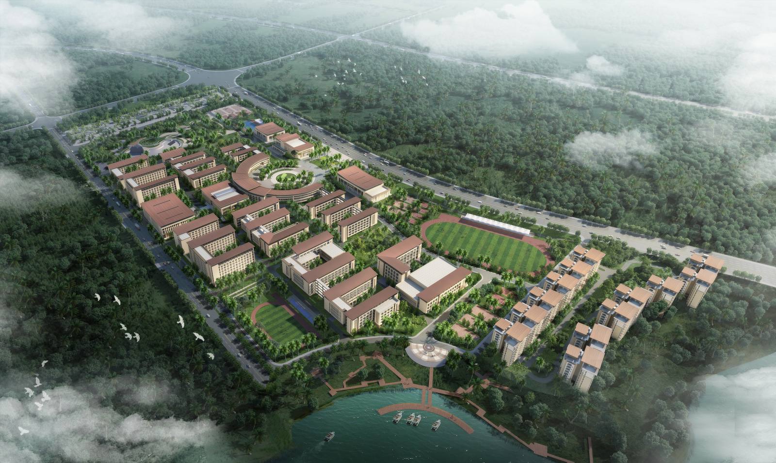 RDFZ Sanya School campus aerial rendering